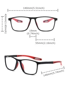 1 Pair Unisex Sports Style Square Frame Glasses, Two-Tone Patchwork Clear Lens Eyeglasses For Daily Wear, Outdoor, Cycling - Red - View 6