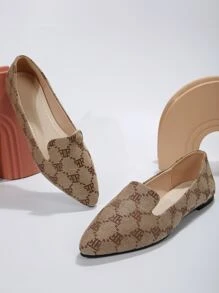 Women's Fashionable Comfortable Low Vamp Flat Shoes, Spring And Autumn, Printed With Letters On Pointed Toe Ballet Flats