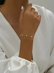 1pc Minimalist Pearl Stainless Steel Bracelet, Versatile For Women Daily Wear And Gift