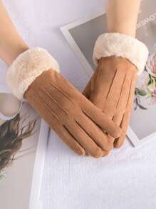 2pcs Suede & Plush Winter Warmth Riding Student Outdoor Sports Gloves - Khaki - View 5