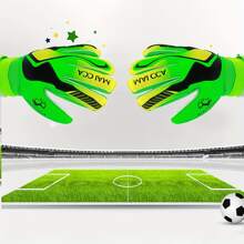 足球門將手套,具有指頭保護的強力握球守門員手套,綠色 - 綠色 - 查看 4