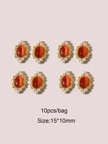 10 件猫眼复古合金美甲饰品配件 3D 珍珠指甲水钻 DIY UV 凝胶美甲装饰指甲饰物指甲宝石美甲用品