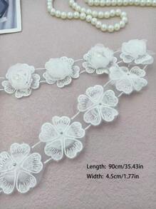 Ruban De Décoration D'accessoire De Vêtements De Garniture De Dentelle Florale Perlée De Broderie De Maille 3d - Blanc - Voir 2