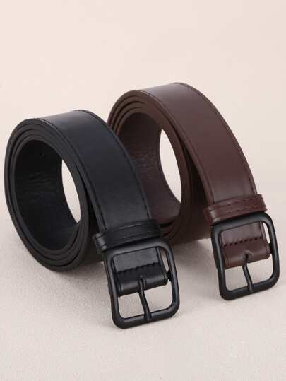 2 件装男士方形扣时尚皮带
