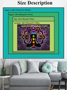 1pc Indian Buddha And Chakra Pattern Mandala Uv Light Reactive Tapestry, Modern Fiber Wall Hanging, For Home Decoration, Free Installation Kit, Easy To Hang, Room Decor, Flags For Room, Room Stuffs - Multicolor - View 3