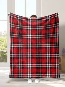 Flannel Digital Printed Soft Skin-friendly Multicolored Plaid Blanket, Multifunctional Small Blanket - Red - View 2