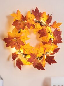 1入組40cm高人造楓葉led燈花圈,適合於豐收派對,農場門口懸掛,門廊和通道牆壁裝飾,主題農家餐廳,日常聚會,以及主題酒店床頭櫃的秋季掛飾 - 彩色 - 查看 8