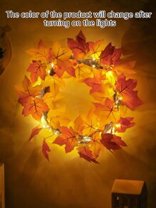1入組40cm高人造楓葉led燈花圈,適合於豐收派對,農場門口懸掛,門廊和通道牆壁裝飾,主題農家餐廳,日常聚會,以及主題酒店床頭櫃的秋季掛飾 - 彩色 - 查看 6