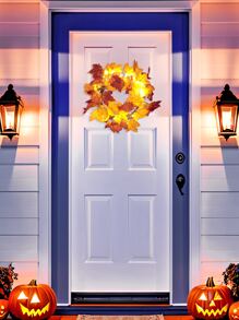 1入組40cm高人造楓葉led燈花圈,適合於豐收派對,農場門口懸掛,門廊和通道牆壁裝飾,主題農家餐廳,日常聚會,以及主題酒店床頭櫃的秋季掛飾 - 彩色 - 查看 9