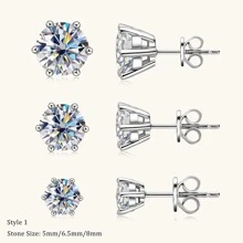 1Pair Classic Round Cut Moissanite Stud Earrings For Women 100% Sterling Silver Round D Color Moissanite Earrings For Women Girls Birthday Jewelry Gifts For Her With GRA Certificate Rhinestone Wedding Bridal Jewelry Rhinestone Earrings - Silver - View 10