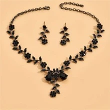 Set de 3 bucăți de lanț de cristal negru la modă și delicat cu incrustații de strasuri pentru femei, accesorii pentru nuntă și petrecere, cadou - Negru - Vizualizare 2