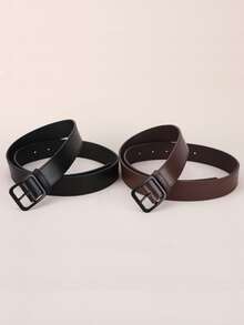 2 件装男士方形扣时尚皮带 - 彩色 - 查看 3