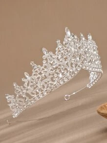 1 Peça Coroa de Casamento Estilo Barroco, Tiara de Noiva de Luxo com Strass, Acessórios de Coroa de Noiva Clássica Europeia e Americana para o Dia dos Namorados - Prata - Visão 3