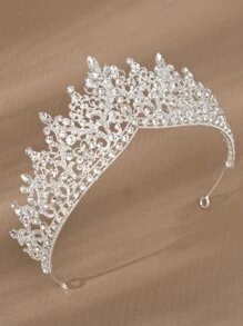 1 Peça Coroa de Casamento Estilo Barroco, Tiara de Noiva de Luxo com Strass, Acessórios de Coroa de Noiva Clássica Europeia e Americana para o Dia dos Namorados - Prata - Visão 4