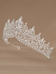 1 Peça Coroa de Casamento Estilo Barroco, Tiara de Noiva de Luxo com Strass, Acessórios de Coroa de Noiva Clássica Europeia e Americana para o Dia dos Namorados - Prata - Visão 5