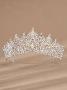 1 Peça Coroa de Casamento Estilo Barroco, Tiara de Noiva de Luxo com Strass, Acessórios de Coroa de Noiva Clássica Europeia e Americana para o Dia dos Namorados - Prata - Visão 2