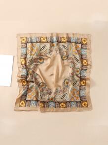 1 Pañuelo De Seda Para Mujer Impreso Con Patrón De Pashmina, Cinta De Pelo, Mascada, Pañuelo De Cuello Como Accesorio Diario - Marrón - Ver 4