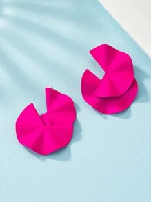 1pair Fashionable Geometric Metallic Stud Earrings For Versatile Matching - Hot Pink - View 4
