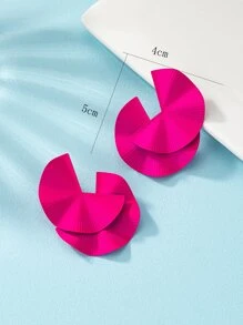 1pair Fashionable Geometric Metallic Stud Earrings For Versatile Matching - Hot Pink - View 6