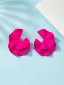 1pair Fashionable Geometric Metallic Stud Earrings For Versatile Matching - Hot Pink - View 3
