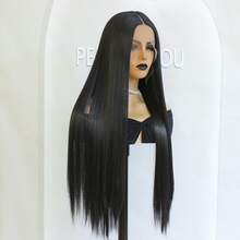 Đen Dài Thẳng Ren Mặt trước Tóc giả Glueless 13*3 Sợi tổng hợp Ren Mặt trước Tóc giả Đối với Chống nóng Mềm mại Thẳng Chất xơ Tóc Halloween Hằng ngày Tóc giả Tóc giả Chân tóc tự nhiên 24inch - màu đen - Xem 6
