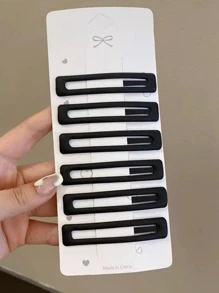 12 件/包女士哑光黑色和咖啡棕色方形发夹，可爱刘海侧发夹，甜美发夹休闲，发饰，发夹 - 彩色 - 查看 4