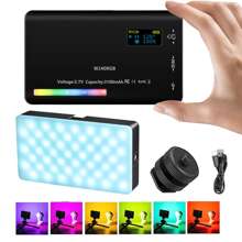 LED RGB 相机 Vlogging 灯全彩输出视频灯套件可调光 2500K-9000K 双色面板灯 CRI 95+ 可充电 3100mAh LED 视频灯柔光箱便携式摄影灯冷靴相机视频灯 CRI95 双色可调光 Vlog 灯适用于 DSLR 相机摄像机 Gopro