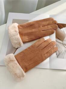 2pcs Suede & Plush Winter Warmth Riding Student Outdoor Sports Gloves - Khaki - View 6