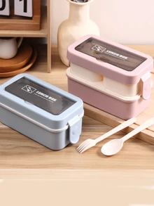 1 件装双层塑料午餐盒，带分隔，适合办公室职员和学生，可微波炉加热，多功能户外食品容器 - 粉色 - 查看 2