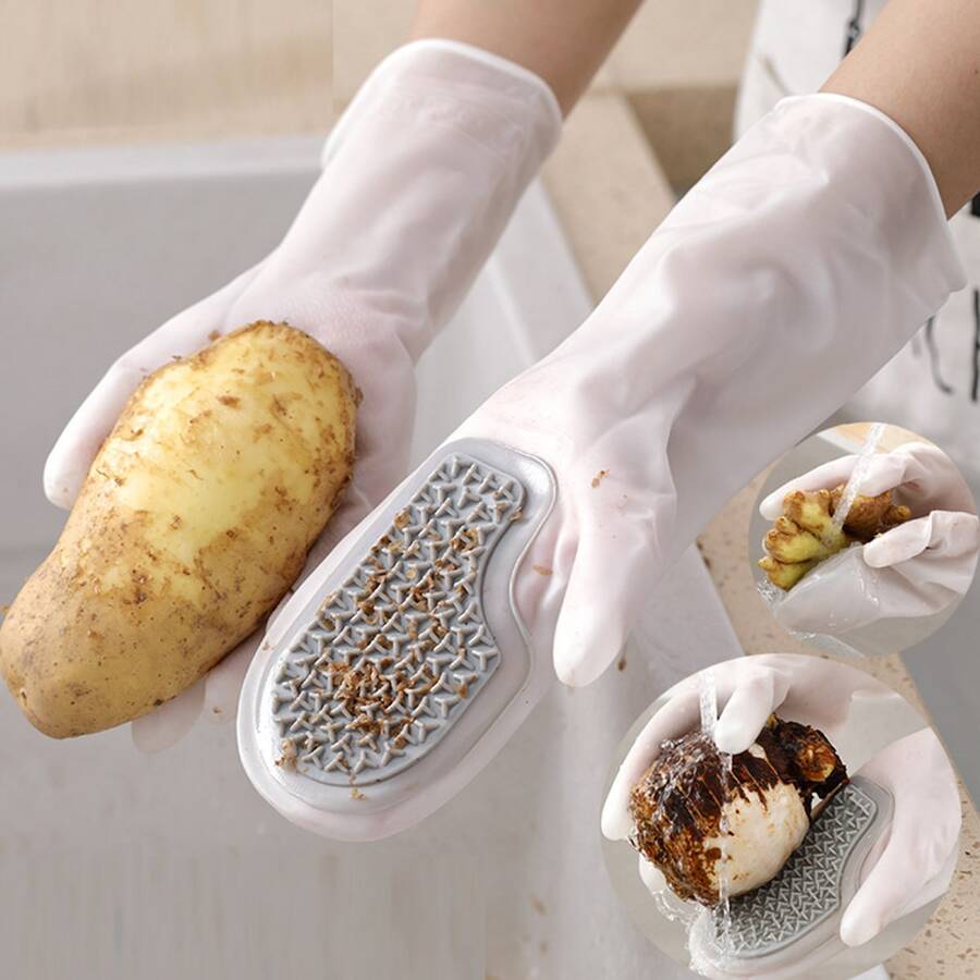 1pair Multifunctional Potato Peeling Gloves, Kitchen Gloves For Vegetable Cleaning, Waterproof And Anti-slip - Grey - View 1
