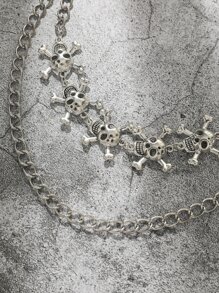 1pc Men's Silver Chain With Skull Mask Pendant Multi-Layer Pants Chain Halloween Party Accessory Street