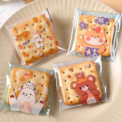 100/300/500入組可愛四在一卡通小熊和兔子形狀餅乾和糖果自黏式包