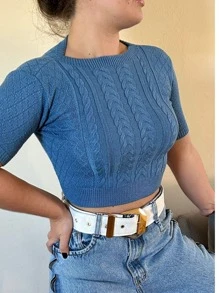 TRICOZHU   BLUSA  FEMININA MODAL  MANGA CURTO LISA - Azul petróleo - Visão 1