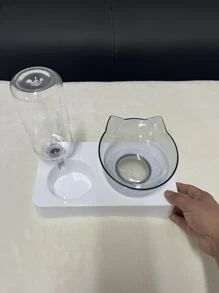 1pc Cat Design Double Pet Bowl With Bottle, Pet Automatic Water Bowl Cat Food Bowl, Cat Bowl With Water Dispenser For Dogs & Cats - Multicolor - View 6
