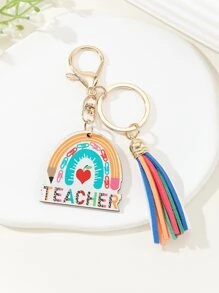 1pc Fashionable Rainbow Alphabet Keychain With Diy Zinc Alloy Letter Shaped Tag And Tassel For Car Key Decoration, Graduation Season & Teacher's Day Special Valentine's Day Car Accessories Bag Charm School Cute Goth Y2k Christmas Gift Ideas