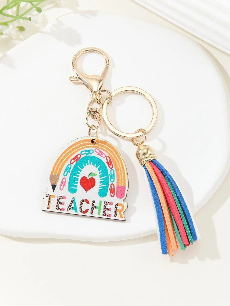 1pc Fashionable Rainbow Alphabet Keychain With Diy Zinc Alloy Letter Shaped Tag And Tassel For Car Key Decoration, Graduation Season & Teacher's Day Special Valentine's Day Car Accessories Bag Charm School Cute Goth Y2k Christmas Gift Ideas
