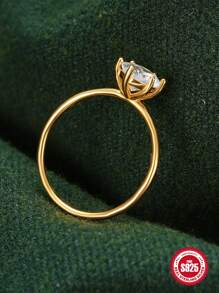 1PC S925 Sterling Silver Luxry Ring For Woman Wedding Jewelry Fine Ring Engagement Bridal Jewelry - gold size 7 - View 7