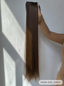 32英寸合成夹式马尾假发，长直马尾假发，耐热，女士适用 - 棕色 - 查看 8