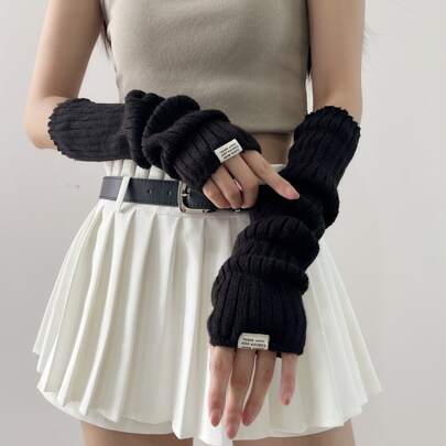 1Pair Fashionable Logo Printed Fingerless Gloves For Women,…