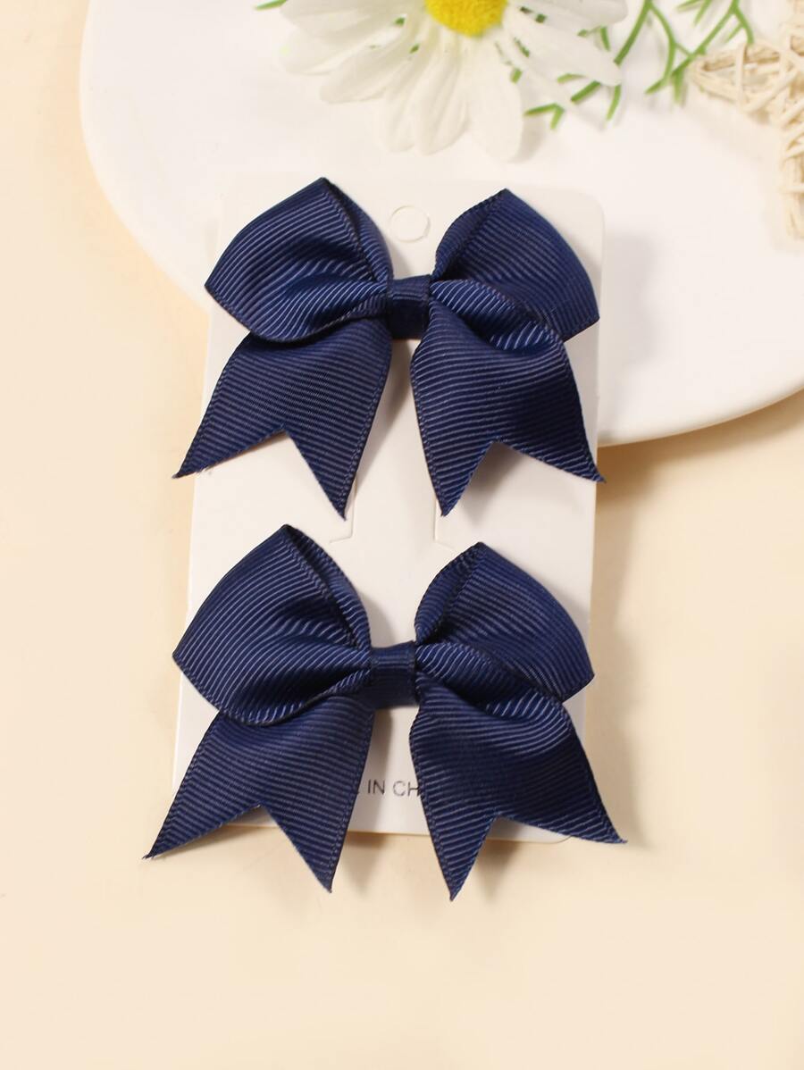 2 chiếc kẹp tóc đuôi én màu trơn dành cho bé gái/thiếu nữ, thích hợp sử dụng hàng ngày. - Màu xanh hải quân - Xem 1