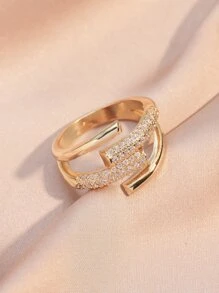 rakol 1 件時尚四層鍍金銅方晶鋯石幾何裝飾可調節戒指,適合女士日常佩戴 - 金黃色 - 查看 3