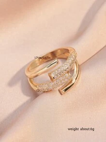 rakol 1 件時尚四層鍍金銅方晶鋯石幾何裝飾可調節戒指,適合女士日常佩戴 - 金黃色 - 查看 5