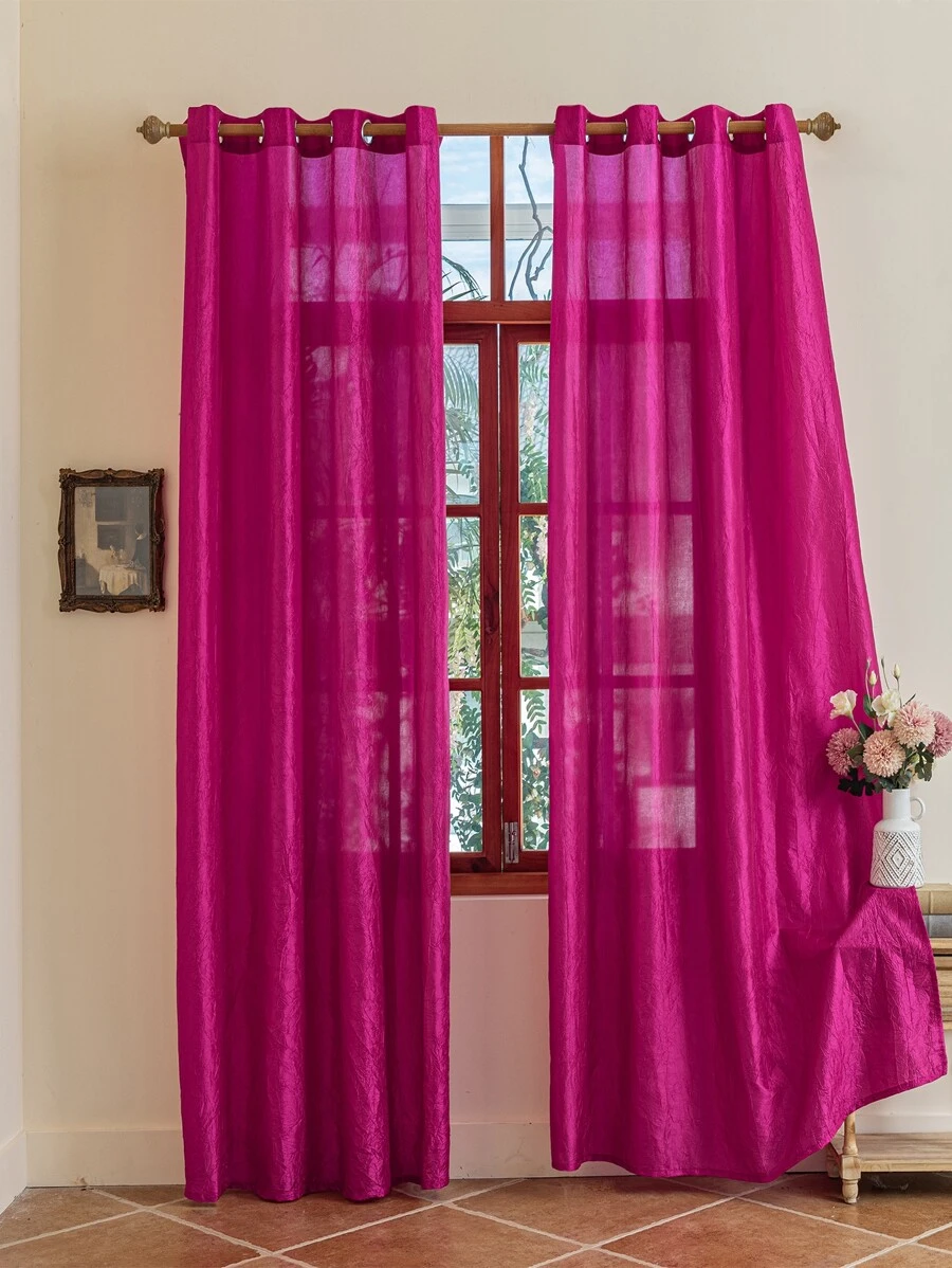 Solid Color Decorative Sheer Curtains - Hot Pink - View 1