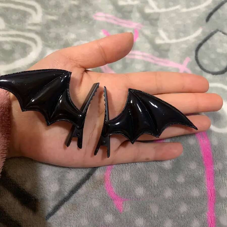 2入組孩子們的派對白色手掌骨頭髮飾,恐怖風格髮夾 - 黑色 - 查看 1