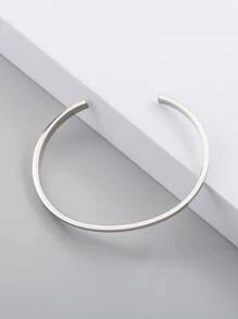 1pc Simple & Fashionable Stainless Steel Thin Open Bangle With Adjustable Alphabet Pattern, Unisex For Daily Wear - Silver - View 2