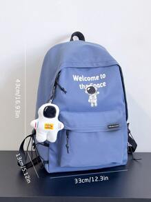 Ba lô có khóa kéo hai tay cầm nhiều ngăn bằng polyester dung tích lớn với thiết kế chống trộm và mặt dây treo kèm theo, thích hợp cho nữ đi học, đi làm và phong cách đại học, đi lại - Màu xanh lam - Xem 5