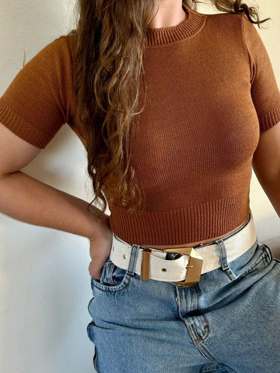 Women Knit Tops - 摩卡棕 - 查看 1