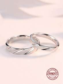 1枚100% 925纯银情侣结婚戒指，简约风格，凹槽哑光表面，男女皆宜，订婚饰品，珠宝礼物，新娘饰品，情人节礼物 - 銀色 - 查看 4