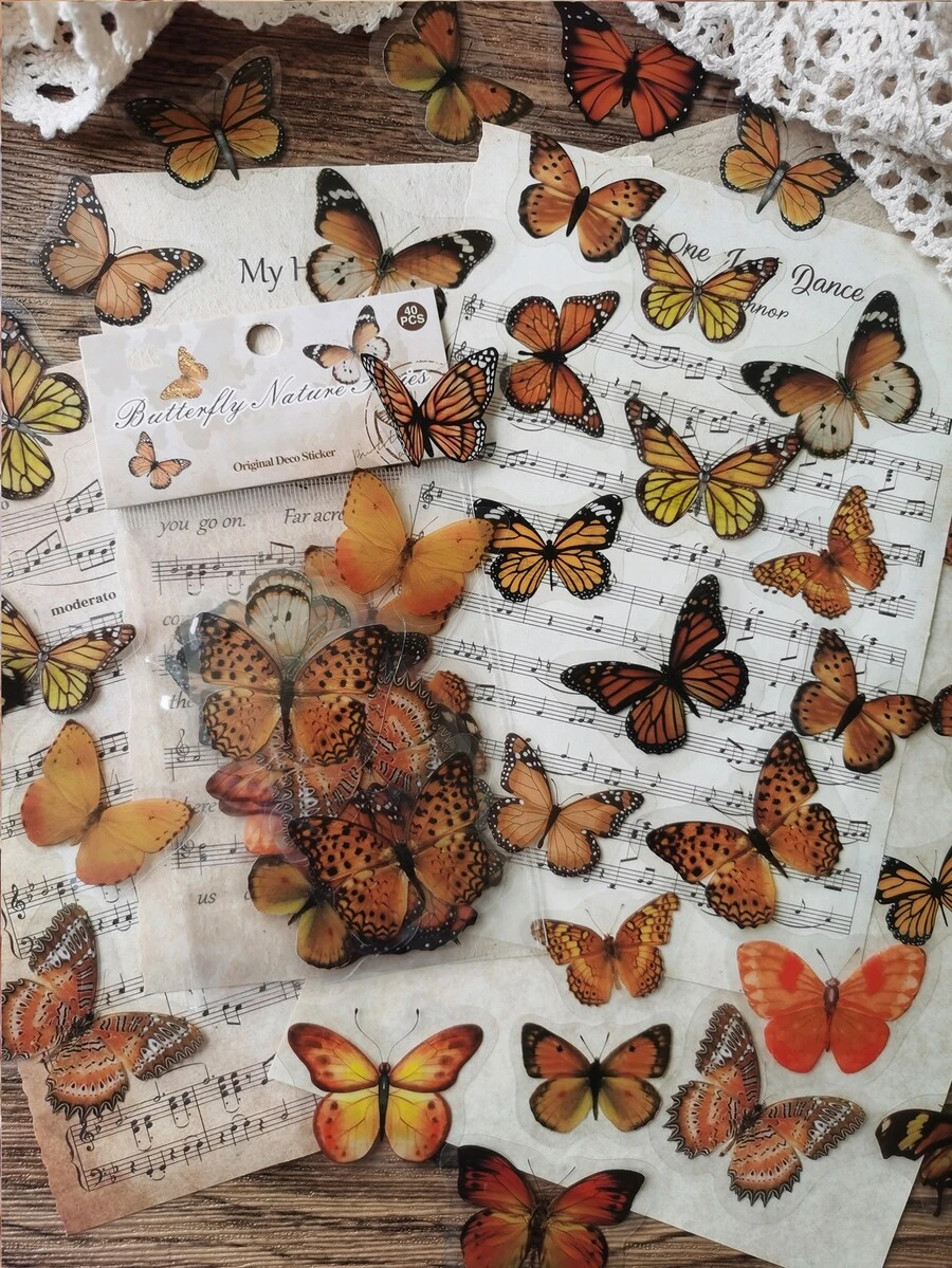 1 Pack Of 40pcs Vintage Butterfly Diy Decorative Stickers - Multicolor - View 1