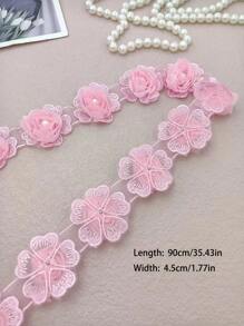 Mesh Embroidered 3d Beaded Flower Lace Trim Decorative Ribbon For Clothing Accessories - Pink - View 2